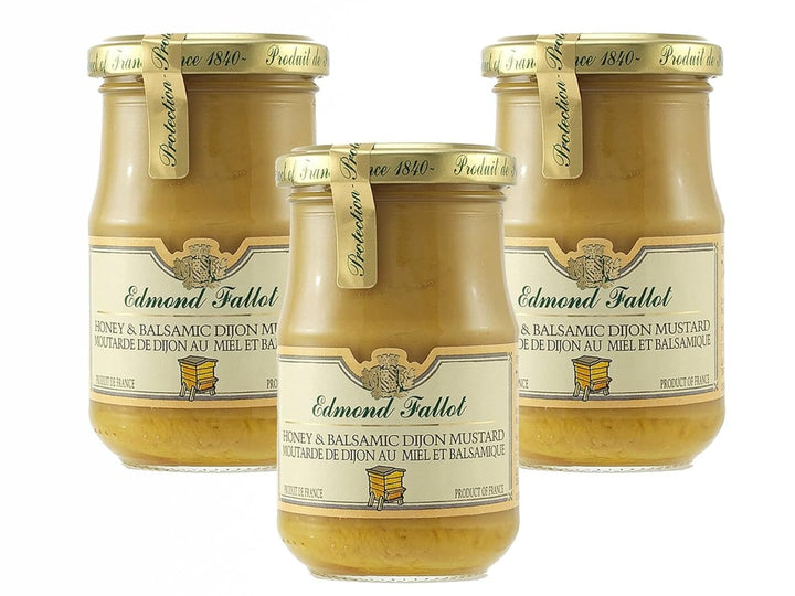 Fallot Dijon Senf mit Honig und Balsamico Essig 210g | Leckere Kombination aus herzhaften und süßen Aromen (3 x 210g) - Versanel -