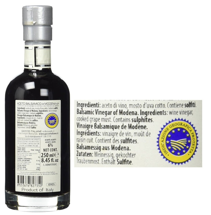 Gocce Aceto Balsamico di Modena 4 Travasi, ‎Zertifiziert biologisch, Vegan (6 x 250 ml) - Versanel -