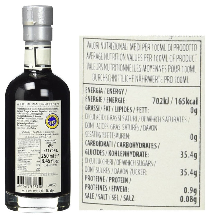 Gocce Aceto Balsamico di Modena 4 Travasi, ‎Zertifiziert biologisch, Vegan (6 x 250 ml) - Versanel -
