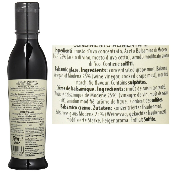 Gocce Crema di Balsamico al Fico, dunkle Balsamicocreme mit Feigenaroma (1 x 220 g) - Versanel -