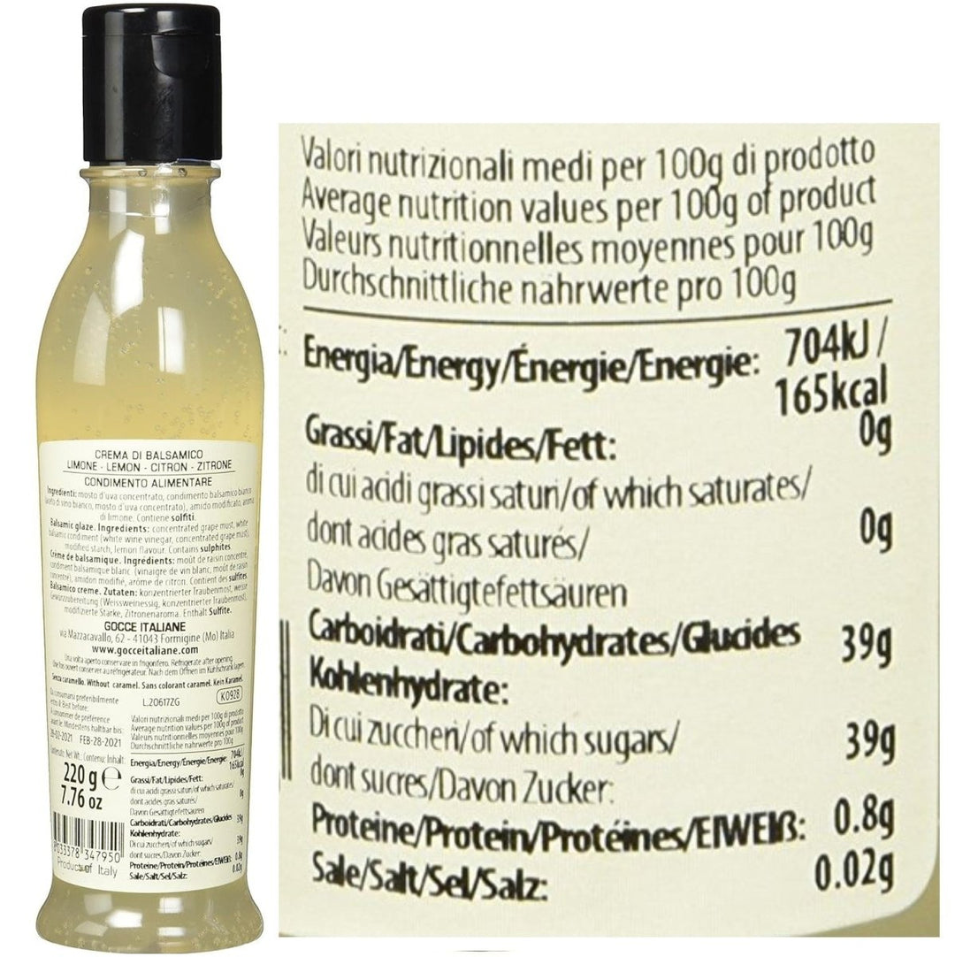 Gocce Crema di Balsamico al Limone Balsam Creme weiße Balsamicocreme mit Zitronenaroma (2 x 220 g) - Versanel -