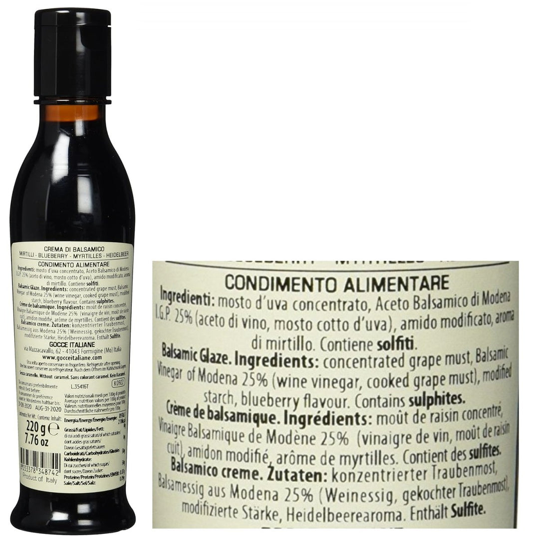 Gocce Crema di Balsamico al Mirtillo, dunkle Balsamicocreme mit Blaubeeraroma (6 x 220 g) - Versanel -