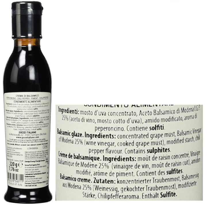 Gocce Crema di Balsamico al Peperoncino, dunkle Balsamicocreme mit Chiliaroma (1 x 220 g) - Versanel -