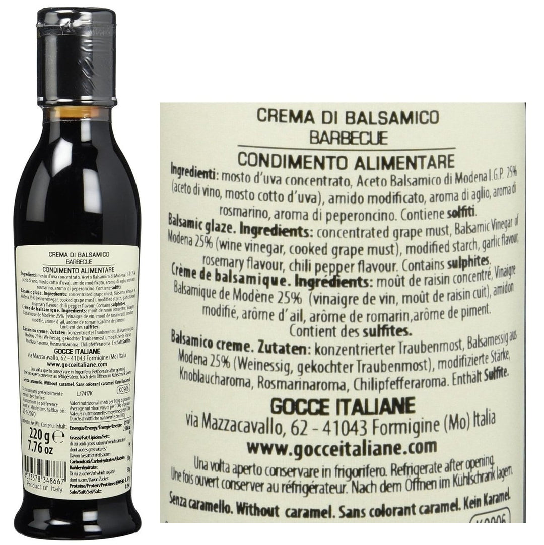 Gocce Crema di Balsamico alla Grigliata, dunkle Balsamicocreme mit würzigem Barbequearoma (1 x 220 g) - Versanel -