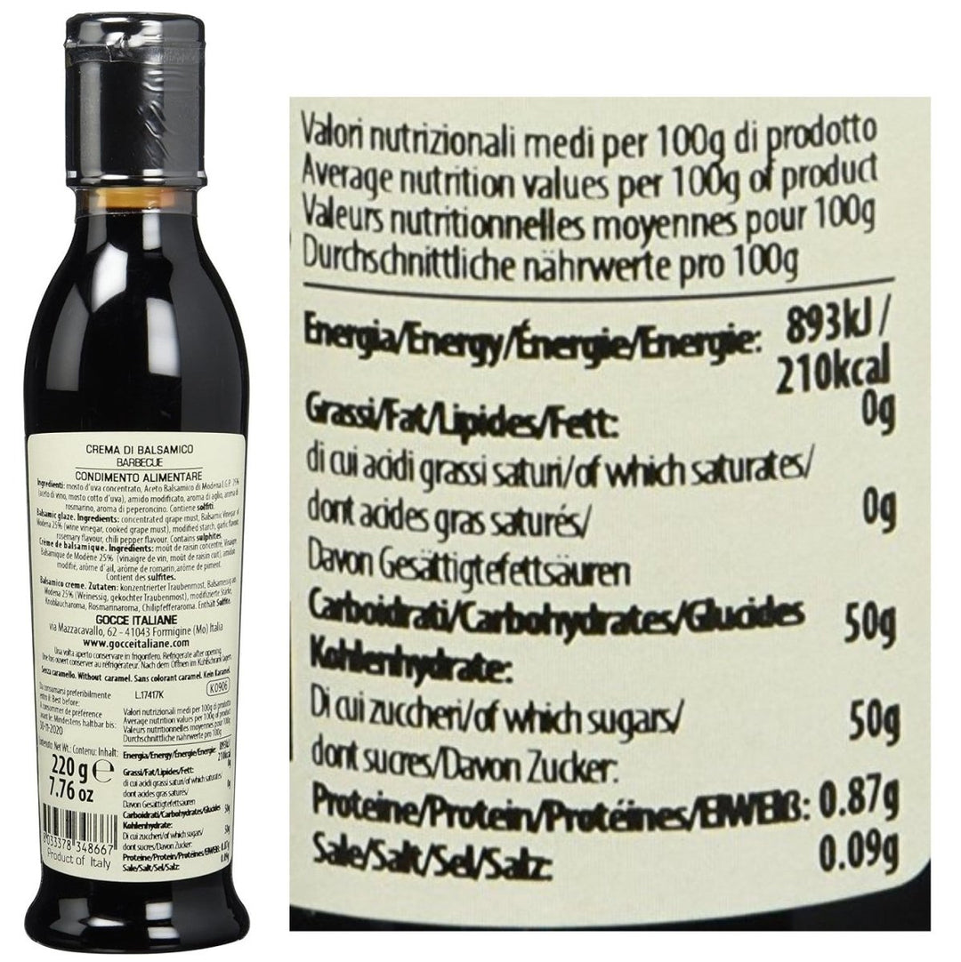 Gocce Crema di Balsamico alla Grigliata, dunkle Balsamicocreme mit würzigem Barbequearoma (4 x 220 g) - Versanel -