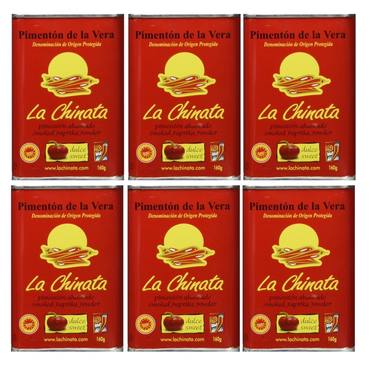 La Chinata Pimentón de la Vera Dulce - geräuchertes Paprikapulver, dulce süß, 6er Pack (6 x 160 g) Extremadura Spanien - Versanel -