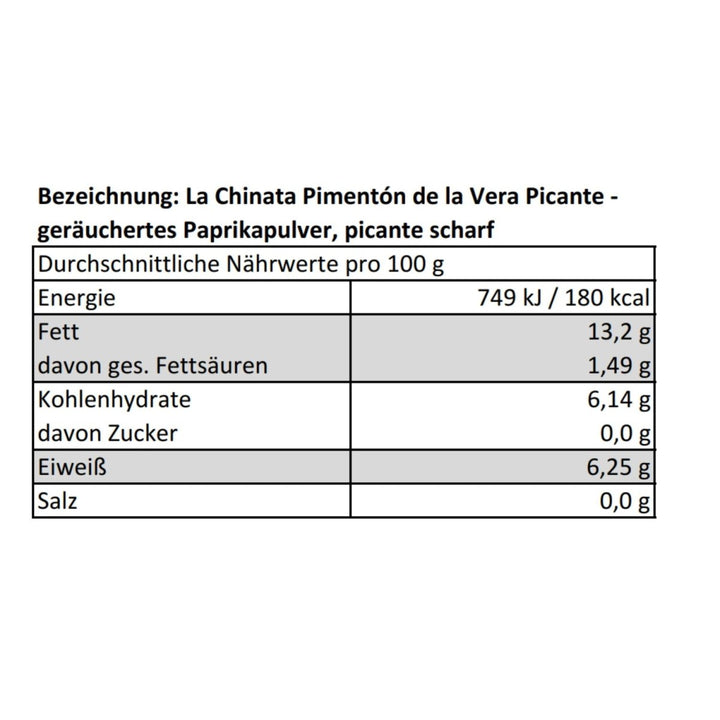 La Chinata Pimentón de la Vera Picante - geräuchertes Paprikapulver, picante scharf, 1er Pack (1 x 160 g) Extremadura Spanien - Versanel -