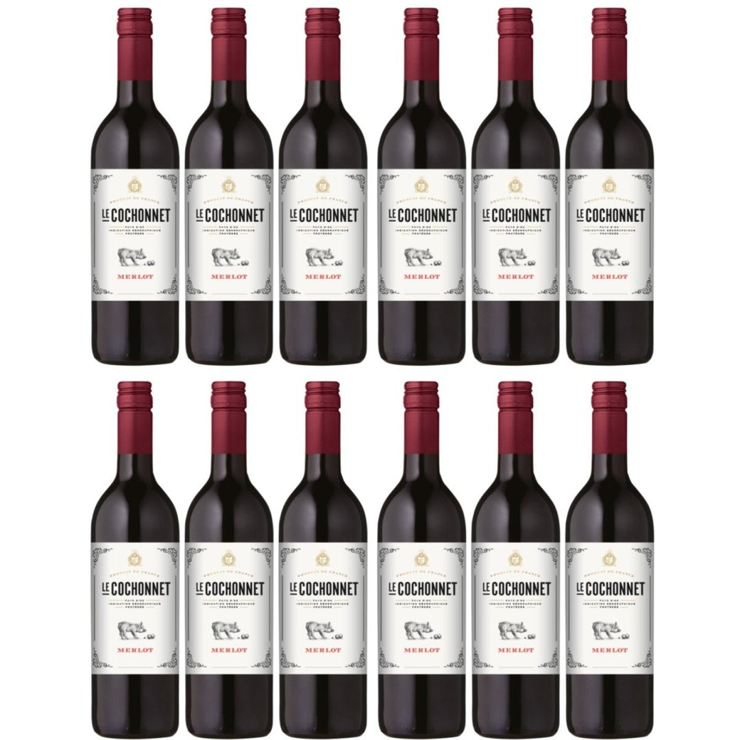 Le Cochonnet Merlot Pays d' Oc Rotwein trocken IGP Frankreich (12 x 1.0l) - Versanel -