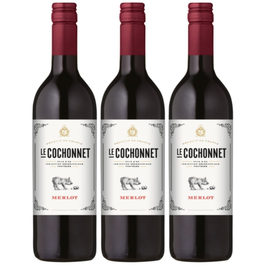 Le Cochonnet Merlot Pays d' Oc Rotwein trocken IGP Frankreich (3 x 1.0l) - Versanel -