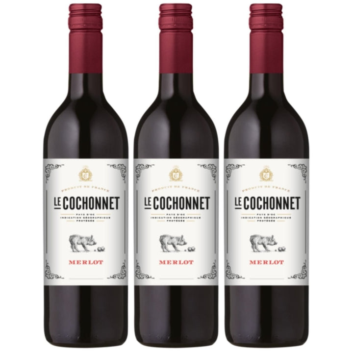 Le Cochonnet Merlot Pays d' Oc Rotwein trocken IGP Frankreich (3 x 1.0l) - Versanel -