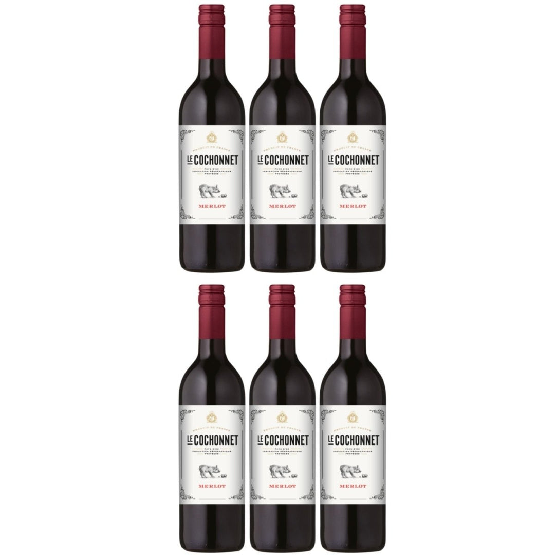 Le Cochonnet Merlot Pays d' Oc Rotwein trocken IGP Frankreich (6 x 1.0l) - Versanel -