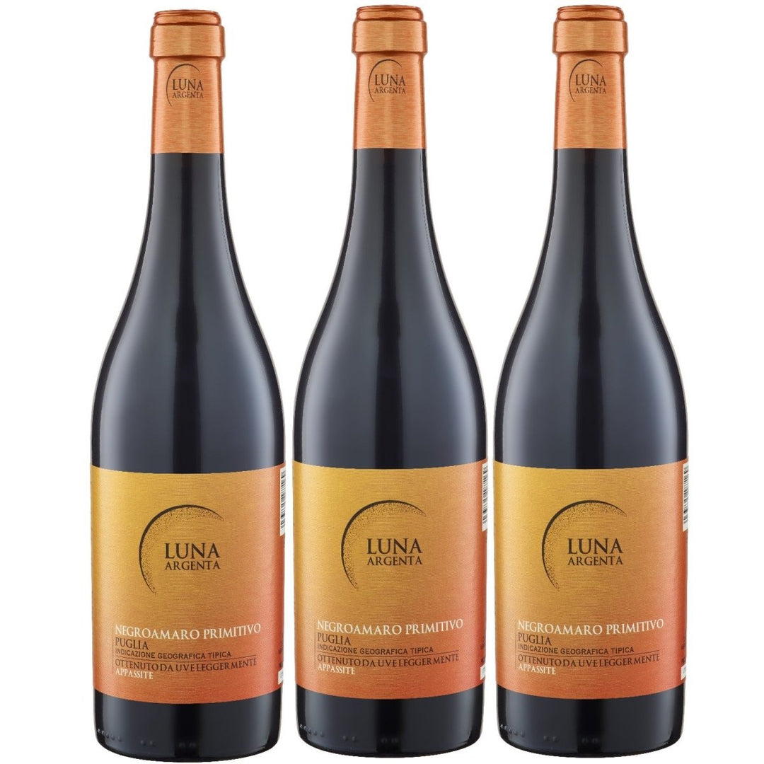 Luna Argenta Negroamaro Primitivo Appassite IGT Rotwein Wein halbtrocken Italien (3 x 0.75l) - Versanel -