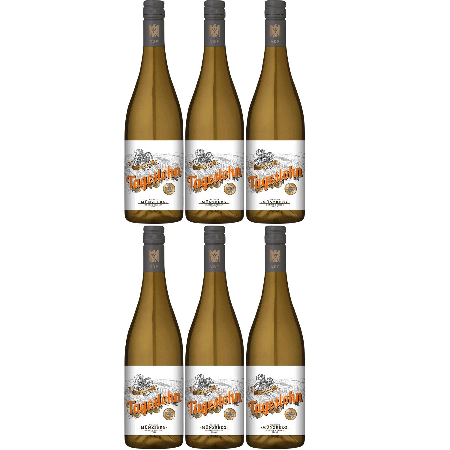 Münzberg Tageslohn Weißburgunder Weißwein veganer Wein trocken QbA (6 x 0.75l) - Versanel -