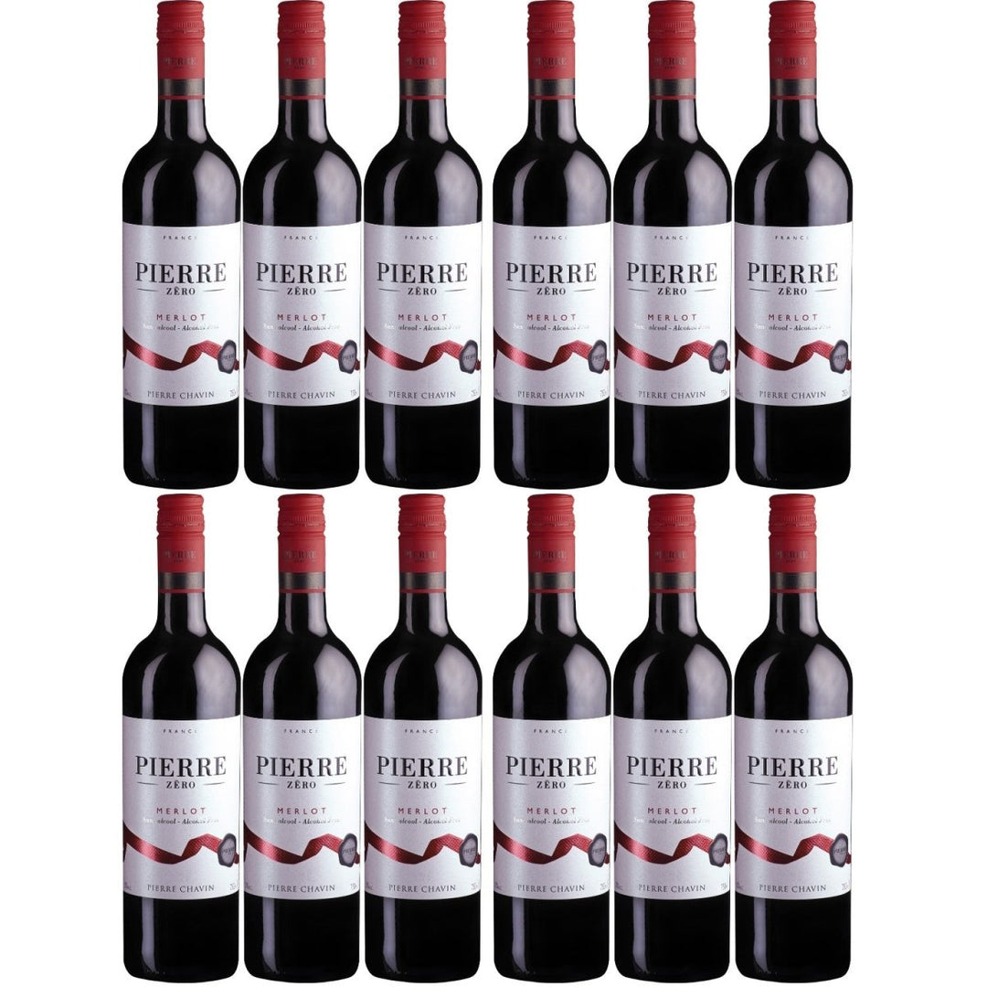 Pierre Chavin Pierre Zéro Merlot Rotwein Wein alkoholfrei trocken Frankreich (12 Flaschen) - Versanel -