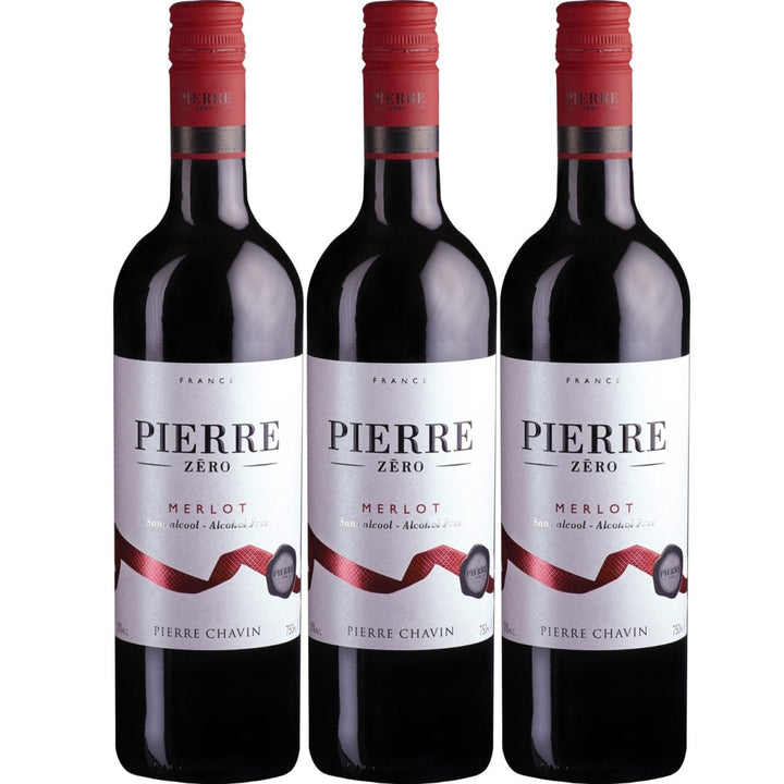 Pierre Chavin Pierre Zéro Merlot Rotwein Wein alkoholfrei trocken Frankreich (3 Flaschen) - Versanel -