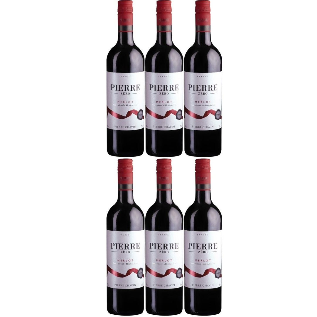 Pierre Chavin Pierre Zéro Merlot Rotwein Wein alkoholfrei trocken Frankreich (6 Flaschen) - Versanel -