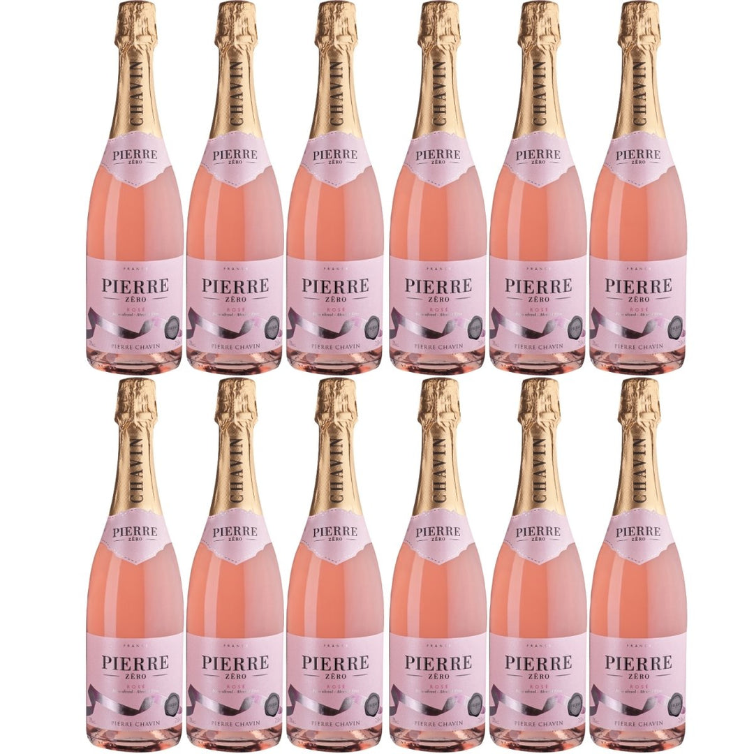 Pierre Chavin Pierre Zéro Sparkling Rosé Roséwein alkoholfrei Wein Schaumwein prickelnd trocken Frankreich (12 Flaschen) - Versanel -