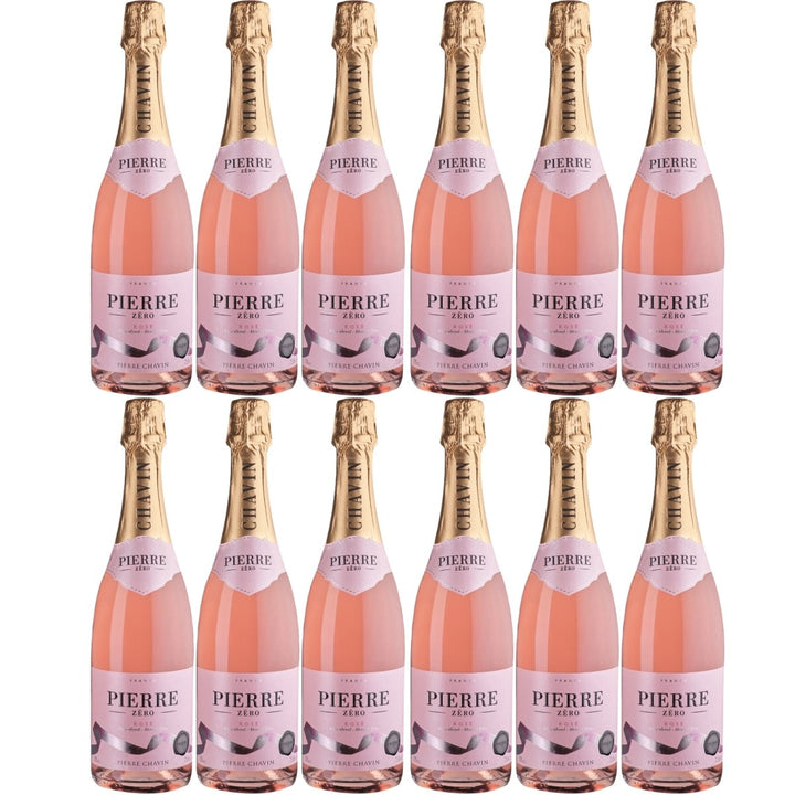 Pierre Chavin Pierre Zéro Sparkling Rosé Roséwein alkoholfrei Wein Schaumwein prickelnd trocken Frankreich (12 Flaschen) - Versanel -