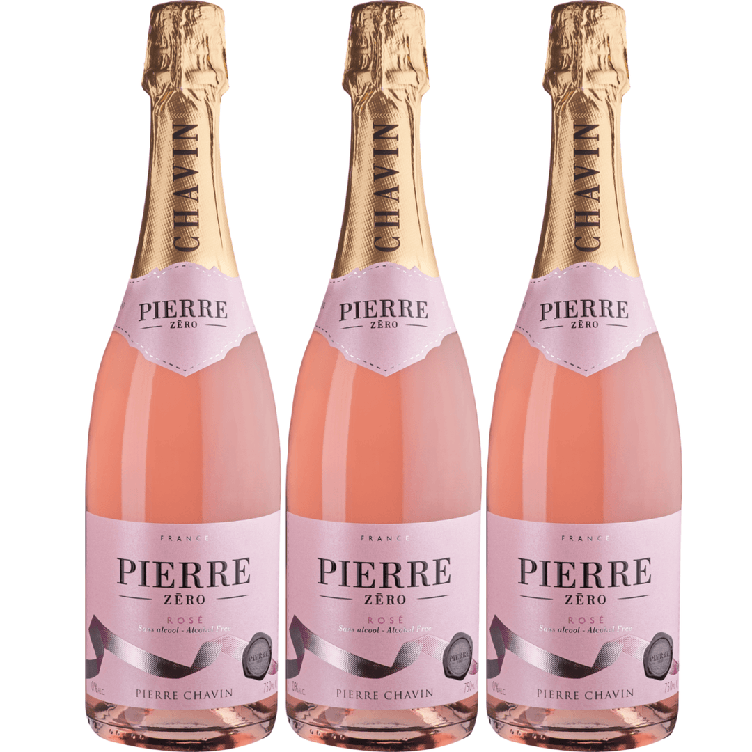 Pierre Chavin Pierre Zéro Sparkling Rosé Roséwein alkoholfrei Wein Schaumwein prickelnd trocken Frankreich (3 Flaschen) - Versanel -