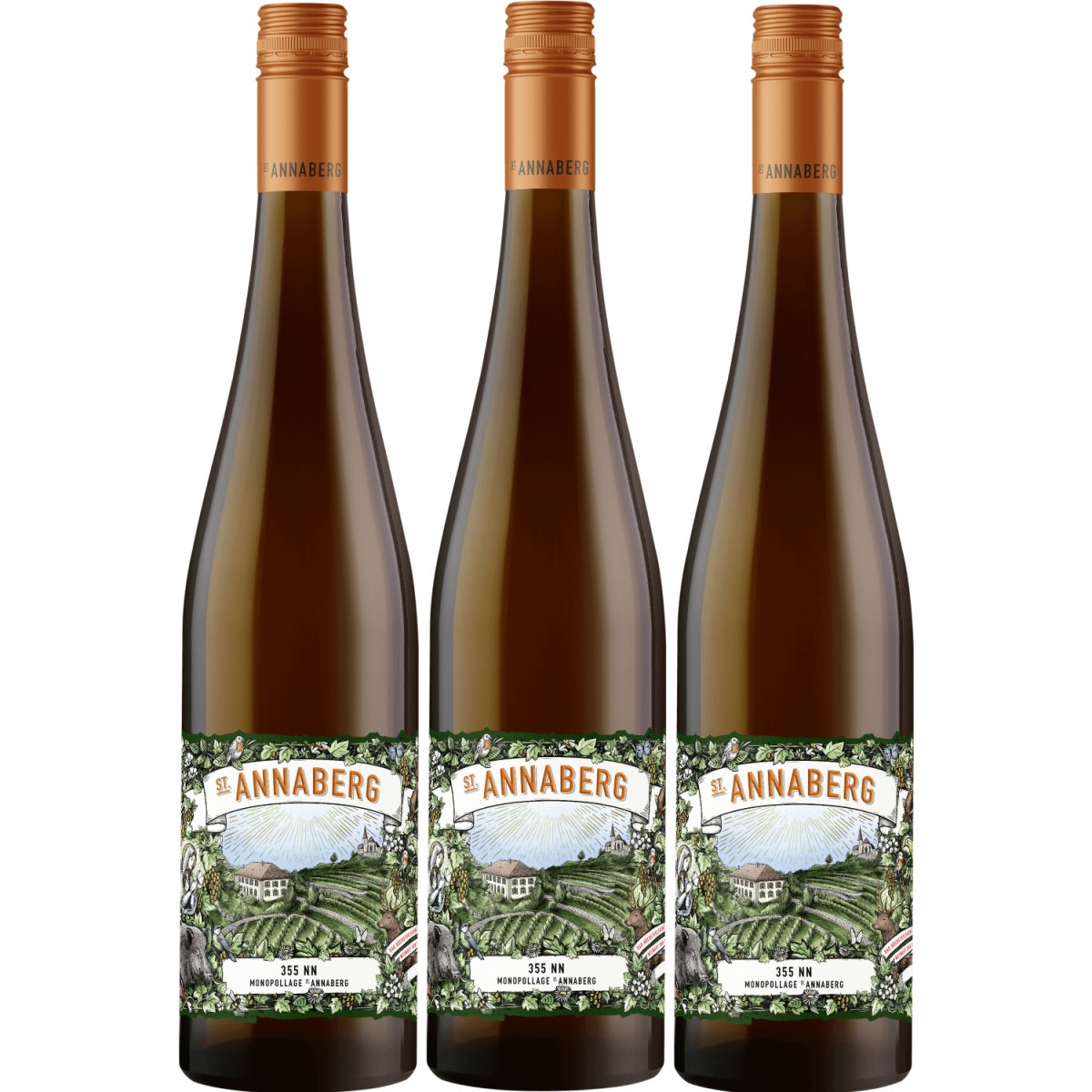 Sankt Annaberg 355 NN Riesling BIO Weißwein Wein feinherb Pfalz (3 x 0,75l) - Versanel -