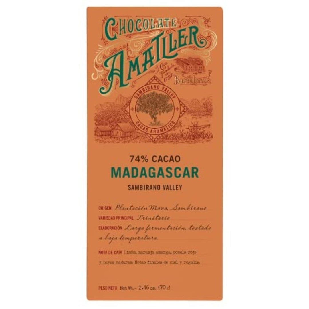 Simòn Coll Schokolade 74% Kakao | Dunkler Schokoriegel | Madagaskar Schokolade Herkunft Sambireno Valley - 70 Gramm | Zitrusnoten und würziger Abgang (3 x 70g) - Versanel -