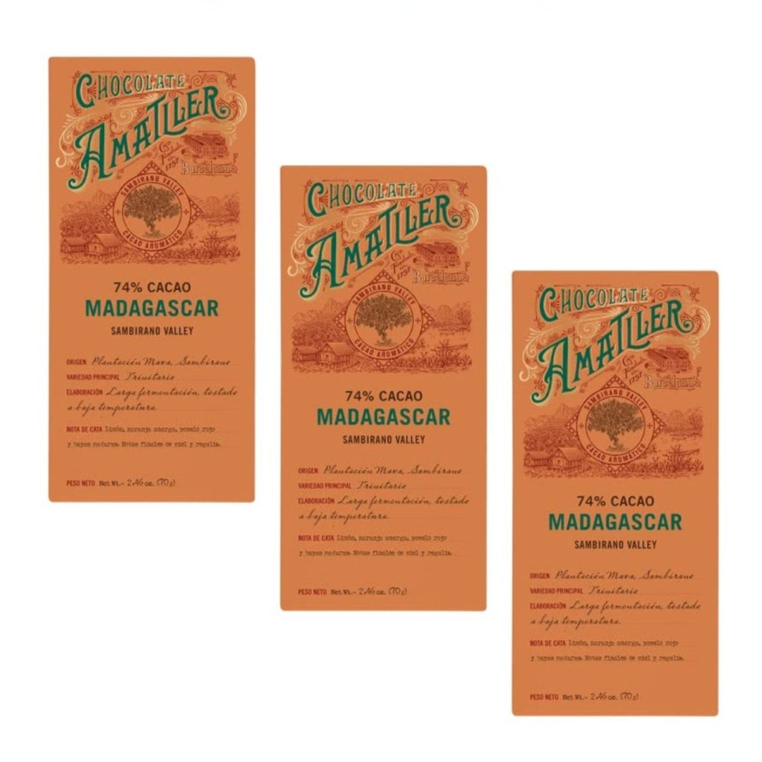Simòn Coll Schokolade 74% Kakao | Dunkler Schokoriegel | Madagaskar Schokolade Herkunft Sambireno Valley - 70 Gramm | Zitrusnoten und würziger Abgang (3 x 70g) - Versanel -