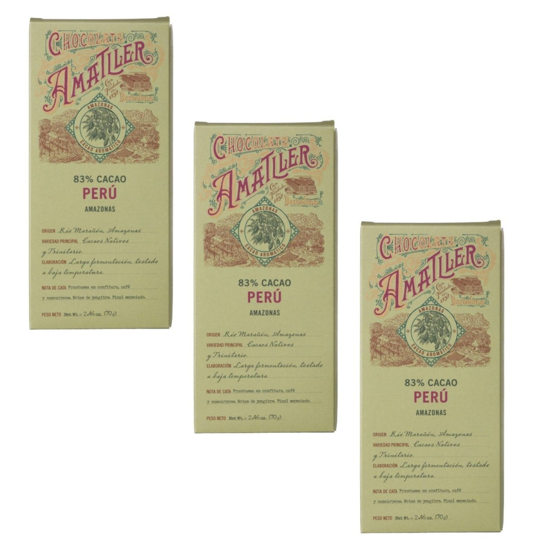 Simòn Coll Schokolade 83% Kakao | Dunkler Schokoriegel | Peru Schokolade Amazonas Herkunft 70 Gramm | Kombination aus Haselnuss mit würzigen Anklängen (3 x 70g) - Versanel -