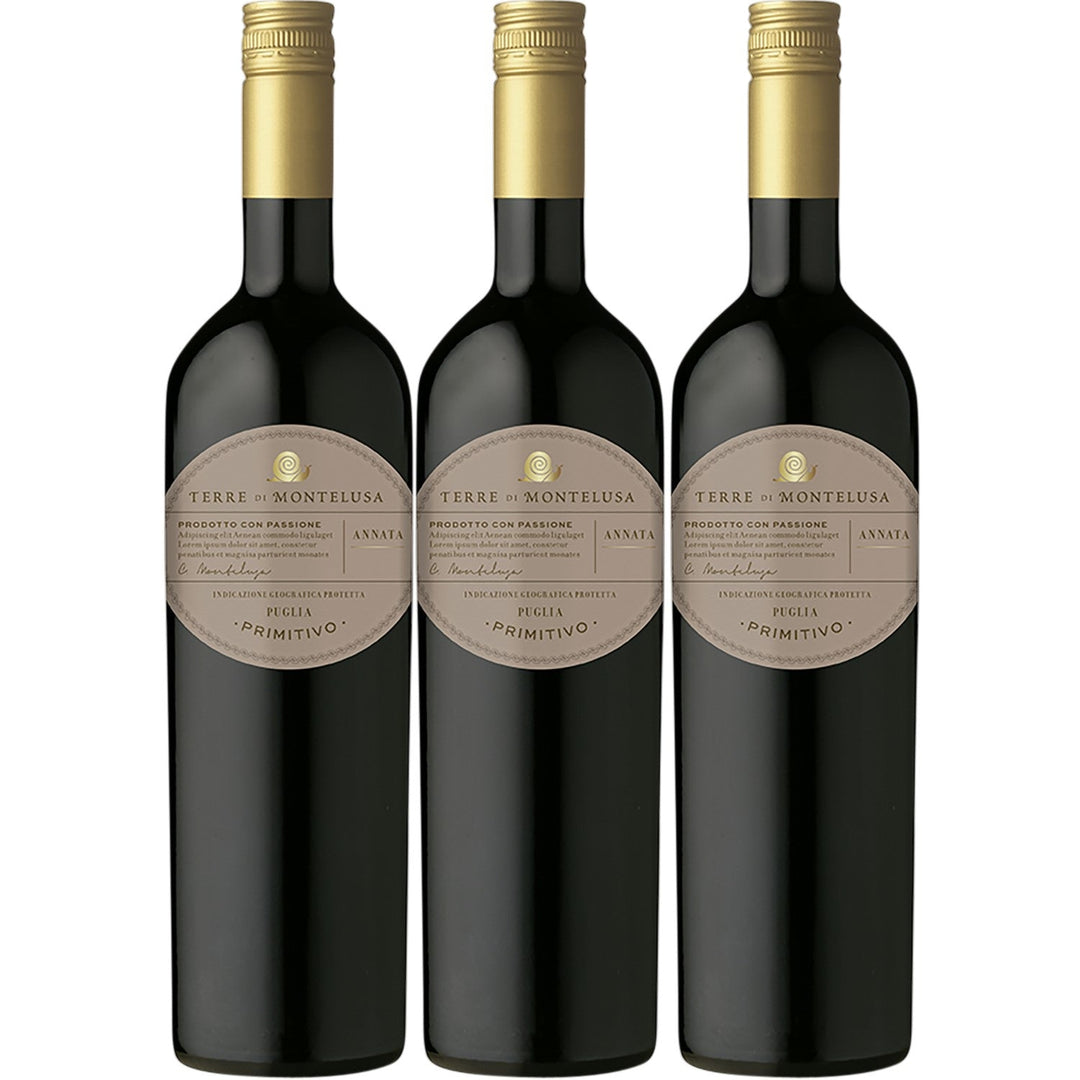 Terre di Montelusa Primitivo Puglia Rotwein veganer Wein trocken IGT Italien (3 x 0.75l) - Versanel -