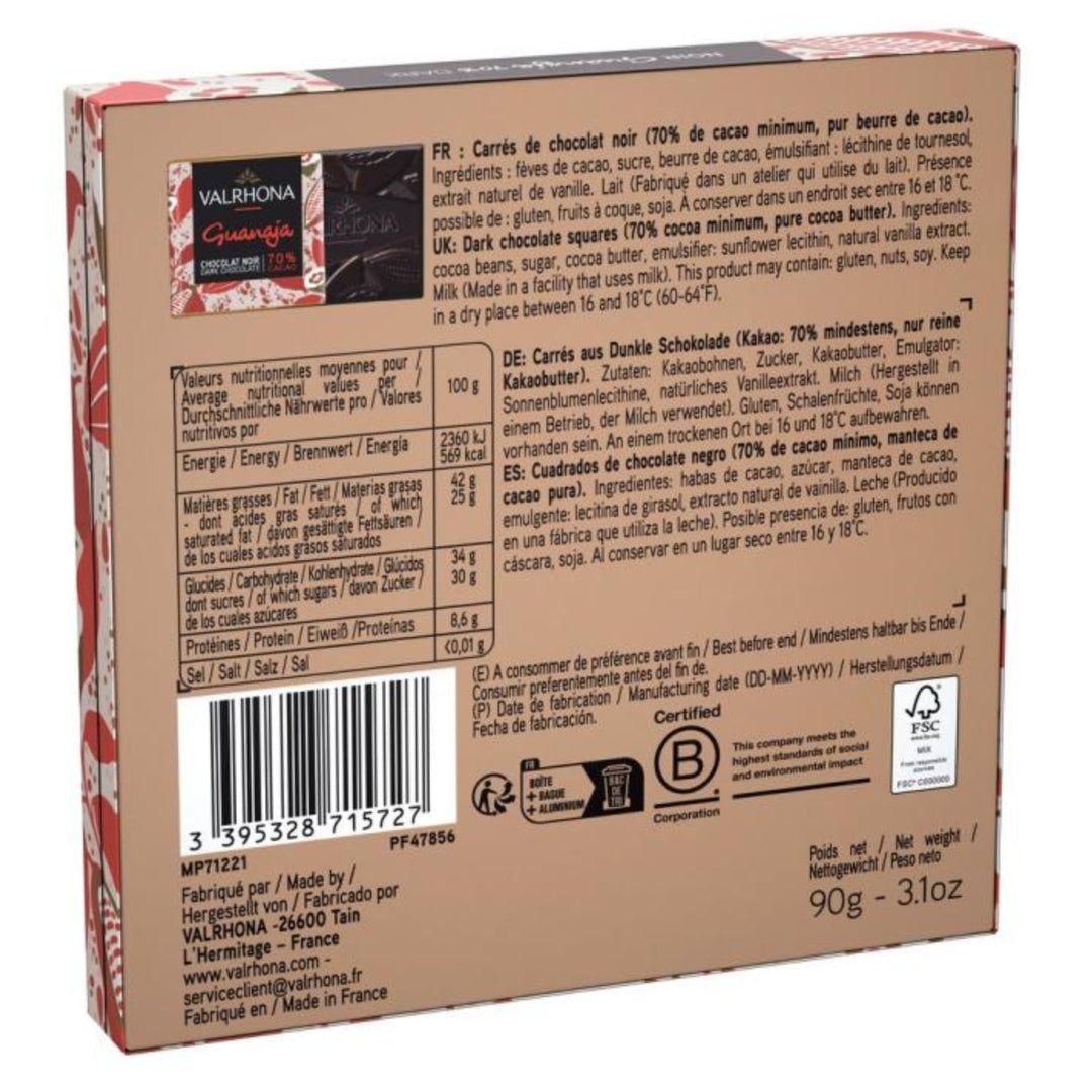VALRHONA – GESCHENKPACKUNG 18 TÄFELCHEN GUANAJA 70 % DUNKLE SCHOKOLADE (1 x 90 g ) - Versanel -