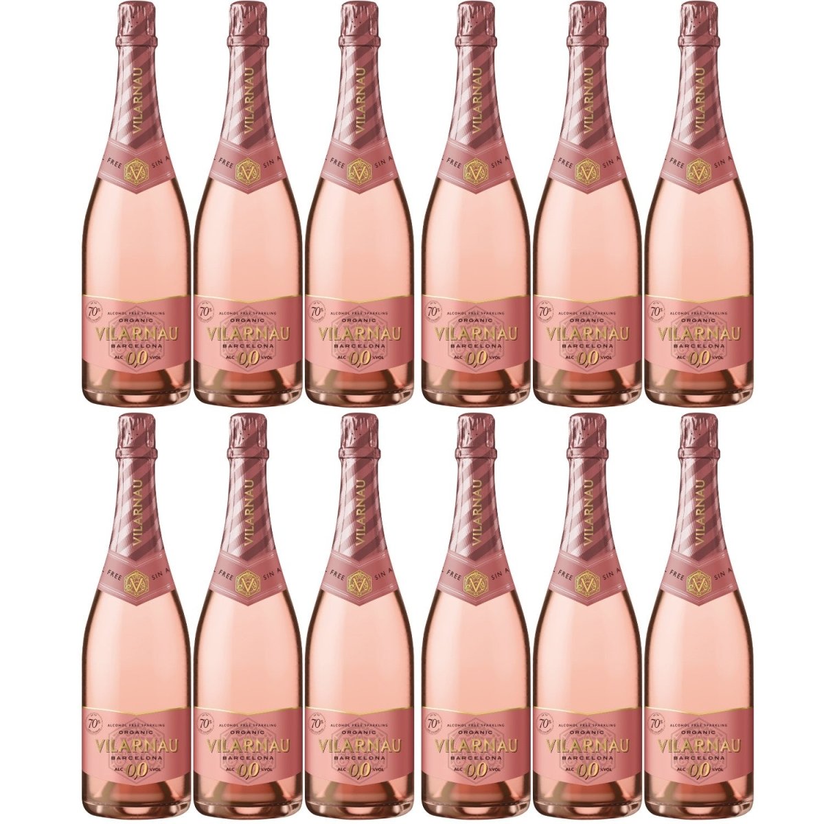 Vilarnau Cava Brut Rosado 0,0 Schaumwein Roséwein Wein trocken alkoholfrei Spanien (12 x 0,75l) - Versanel -