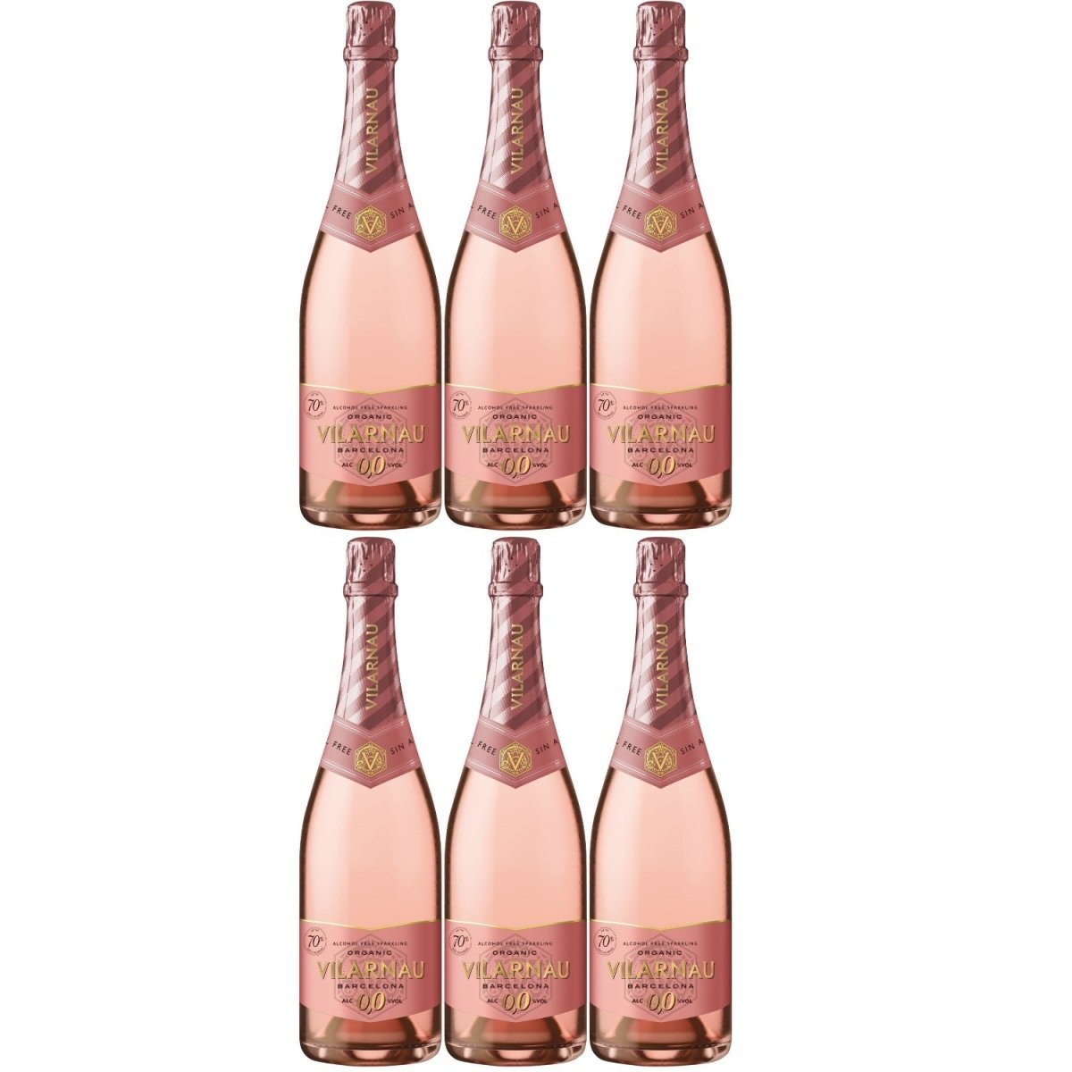 Vilarnau Cava Brut Rosado 0,0 Schaumwein Roséwein Wein trocken alkoholfrei Spanien (6 x 0,75l) - Versanel -