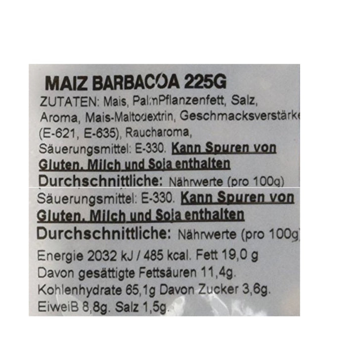 Zanuy Maiz Barbacoa (1 x 225 g) Mais-Snack geröstet knusprig gesalzen Barbecue Raucharoma Spanien - Versanel -